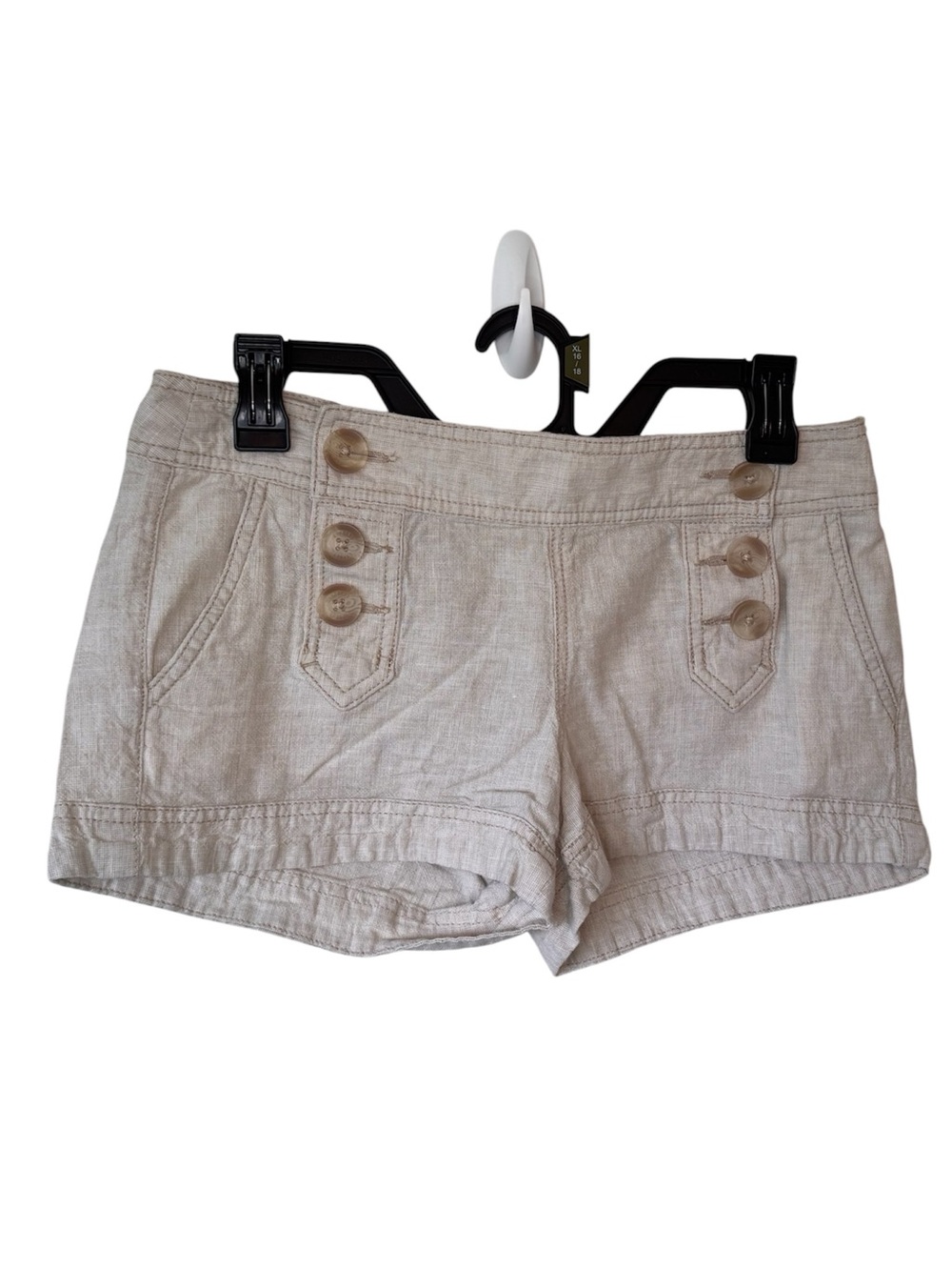 Express Linen Blend Sailor Shorts Beige Button Front High Rise Micro Y2K